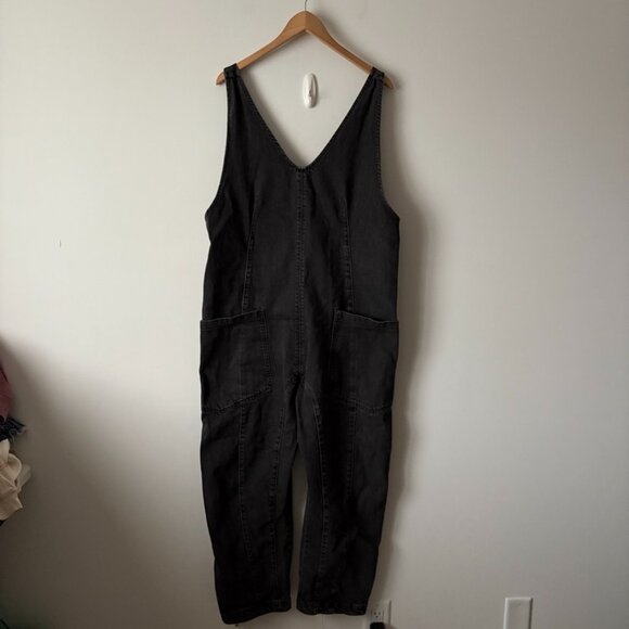 Free People We The Free High Roller Denim Jumpsuit Mineral Black Size Large - Picture 9 of 14